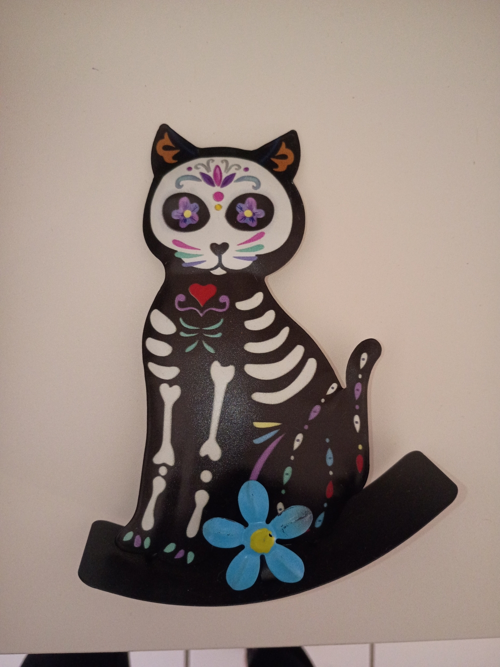 Black Floral Day of the Dead Cat Ornament - Decorative Cat Figurine